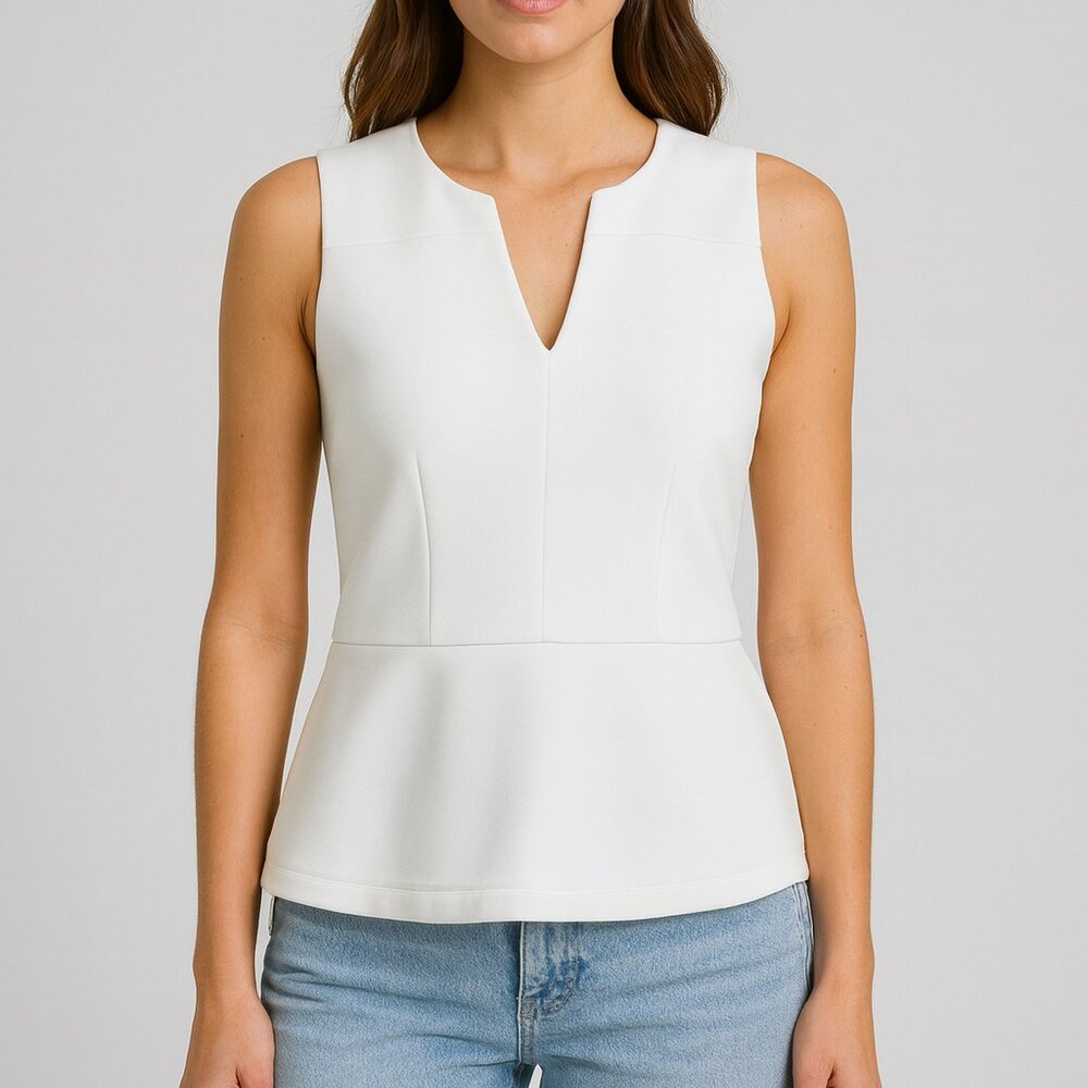 Diane Von Furstenberg Isha Sleeveless Peplum Blouse‎ White Size 6